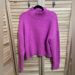 Vici hot pink fuzzy high neck pull over sweater, size large